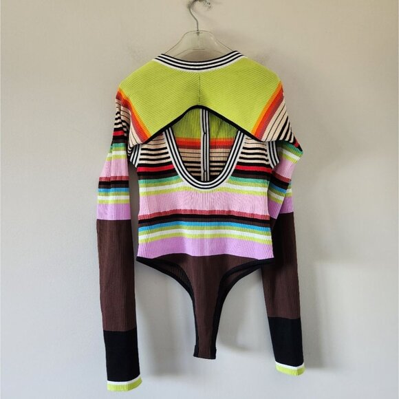 CHRISTOPHER JOHN ROGERS | Racer Front Bodysuit with Bolero stripes sz L - Picture 6 of 10